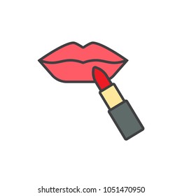 Lip makeup flat line colored icon.