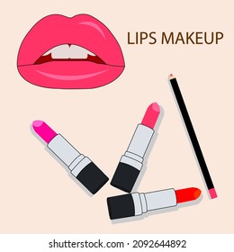 Lip makeup on pale pink background