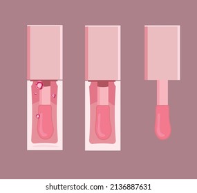 Lip oil, lipgloss in pink. Trendy cosmetic element- skincare oil for dry lips.