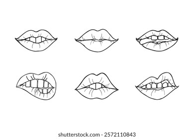 lip outline set,lip sketch various styles