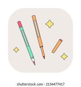 Lip Pencil icon. Cute cartoon lip liner vector graphic. Fancy doodle asian style illustration of Korean beauty cosmetic product stuff sign.

