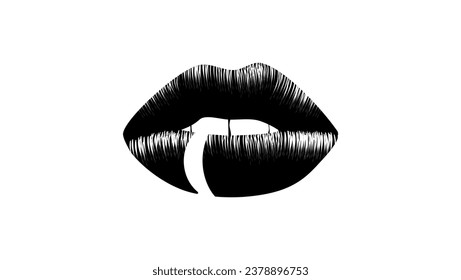 Lip piercing, black isolated silhouette