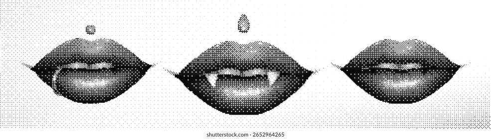 Piercings labiais com presas vampiras no brutalismo y2k. Definir 