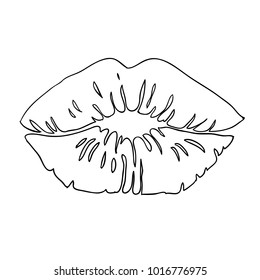 Lip print black and white sketch cartoon doodle vector illustration