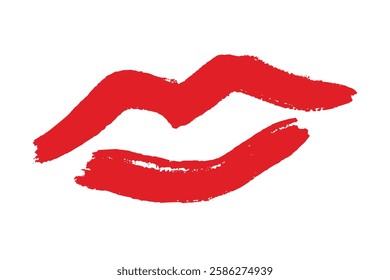 lip print hand drawn brush doodle lips symbol. label, print clipart paint red lips element. . Vector illustration