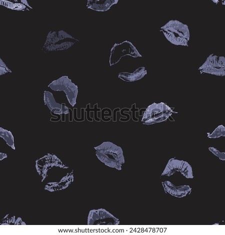 Lip Print Lipstick Vector Seamless Pattern Kiss on Black