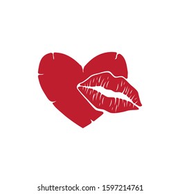 lip print stamp and heart shape valentine theme graphic design vector for greeting card and t shirt template