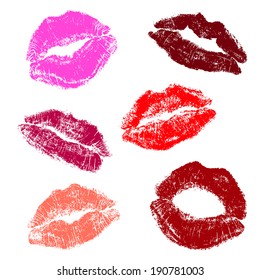 The Lip Prints Of Different Women On A White Background.