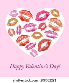 lip prints on the background with hearts background for Valentine's Day