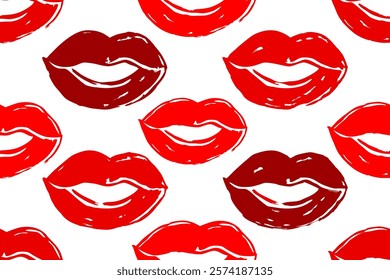 Lip prints seamless pattern background.  Fashionable template for design.