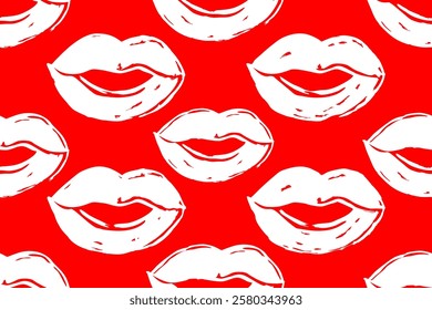 Lip prints seamless pattern background.  Fashionable template for design.