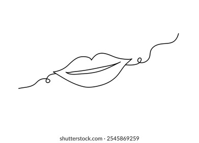 Lip single line drawing of minimalist vector icon with black and white background