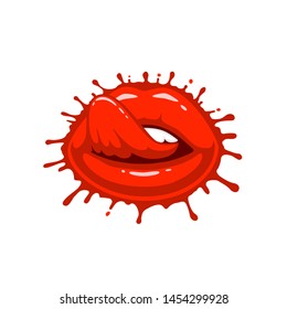 Lip spray, Red lips with tongue on the white. Vector illustration