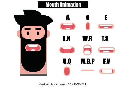 Lip sync collection for animation. Flat style vector illustration isolated .
