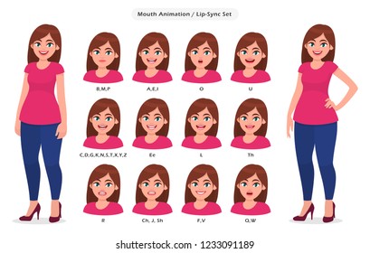 Lip sync collection for animation. Set of the mouth position for talking character animation. Concept illustration in vector cartoon style.