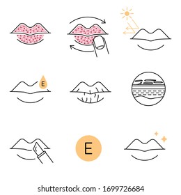Lip Treatment And Care Vector Icons Set