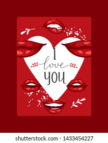 Lip vector  love heart backdrop poster.