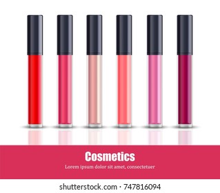 Lipgloss beauty collection icons template vector. Cosmetics package