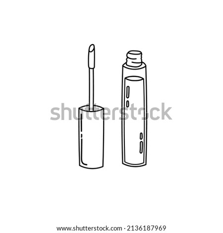 Lipgloss vector doodle illustration black and white, cosmetic products