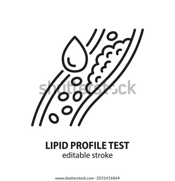 Lipid profile test\
icon. Cholesterol in human blood vessel line symbol.\
Atherosclerosis sign. Editable\
stroke.