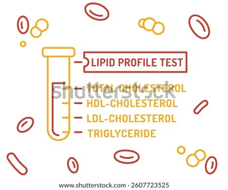 Lipid profile test image. Outline design with cholesterol components: LDL, HDL, triglycerides. Cardiovascular risk assessment and monitoring blood fat levels. Vector illustration. Editable stroke