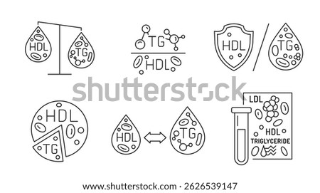 Lipid profile TH to HDL icon, pictogram. Outline vector illustration. Cholesterol components for cardiovascular risk assessment, heart health monitoring, body metabolism. Editable stroke design