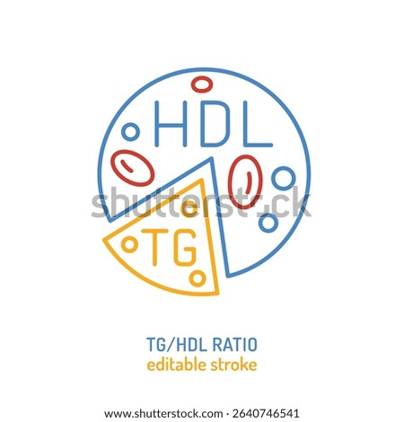 Lipid profile TH to HDL icon, pictogram. Outline vector illustration. Cholesterol components for cardiovascular risk assessment, heart health monitoring, body metabolism. Editable stroke design