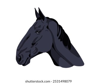 Perfil da cabeça do cavalo Lipizzan. Belo avatar de garanhão puro-sangue, vista lateral. Equídeo de raça pura, raça Kladruber. Pele negra Lipizzaner. Ilustração de vetor plano isolada no plano de fundo branco