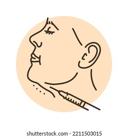 Lipolytic injections into the chin color line illustration. Cosmetology skin care concept. 