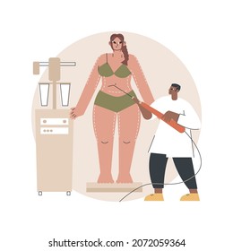 Liposuction abstract concept vector illustration. Lipo procedure, vacuum out fat removal plastic surgery, body contouring, beauty standard, weight loss, liposuction alternatives abstract metaphor.