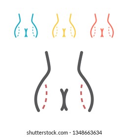 Liposuction of hips and thighs. Plastic surgery line icon. Vector illustration