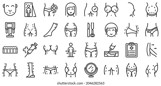 Liposuction icons set outline vector. Women waist. Belly body