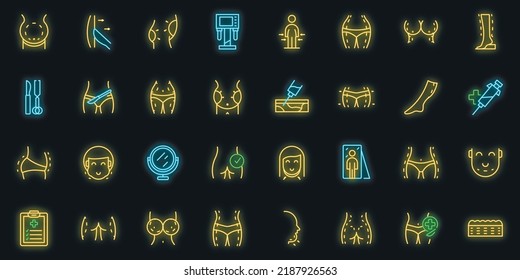 Los iconos de la liposucción establecen el vector de contorno. Las mujeres cincelan. Cuerpo de Belly
