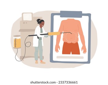 Ilustración vectorial de concepto aislado de la liposucción. Procedimiento de lipo, cirugía plástica de remoción de grasa por vacío, contorsión corporal, estándar de belleza, pérdida de peso, concepto de vector de alternativas de liposucción.