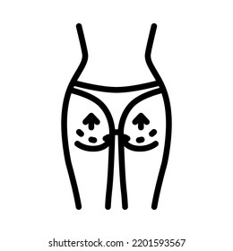 liposuction outline icons. Cosmetic surgery on women body with dotted lines. For plastic surgery clinic, medical and beauty publications. Vector Illustration.