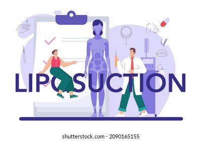 Liposuction typographic header. Plastic surgery concept. Idea of modern aesthetic medicine and body lifting beauty procedure. Vector illustration in cartoon style