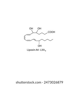 Lipoxin A4 skeletal structure diagram.Lipoxin compound molecule scientific illustration on white background.