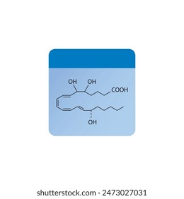 Lipoxin A4 skeletal structure diagram.Lipoxin compound molecule scientific illustration on blue background.