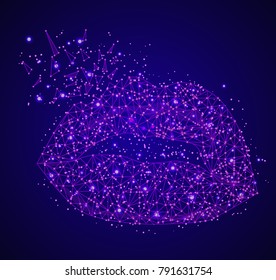Lips Abstract mesh line and point origami consisting of stars and the universe, starry sky or space. Vector illustration