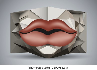 Lips in abstract style cubic portrait drawing for graphic banner poster