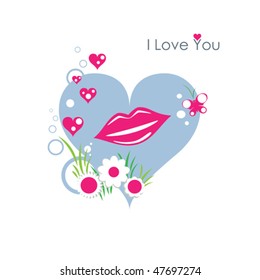 lips against the backdrop of the heart, a kiss in the form of postcards