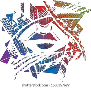 Lips in art style in different colors. Neon lips.