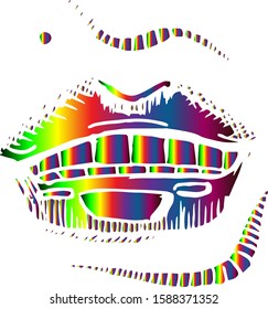 Lips in art style in different colors. Neon lips.