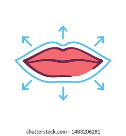 Lips augmentation color line icon.  Changing shape volume of lips. Hyaluronic injection. Cosmetology skin care concept. Sign for web page, mobile app, banner, social media. Editable stroke.