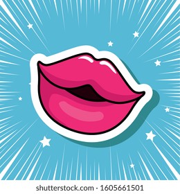 lips in background blue pop art style icon vector illustration design