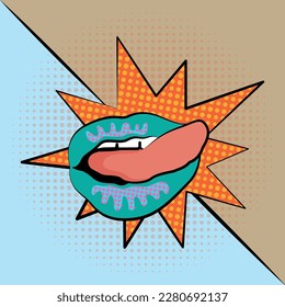 Lips with a background in the style of pop art