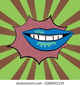 Lips with a background in the style of pop art