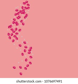 Lips and beads on a pink background. Kiss. Pearl. Fashionable background with lips and beads.