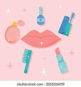 lips and beauty products around