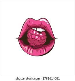 lips with berries cartoon vector logo templates